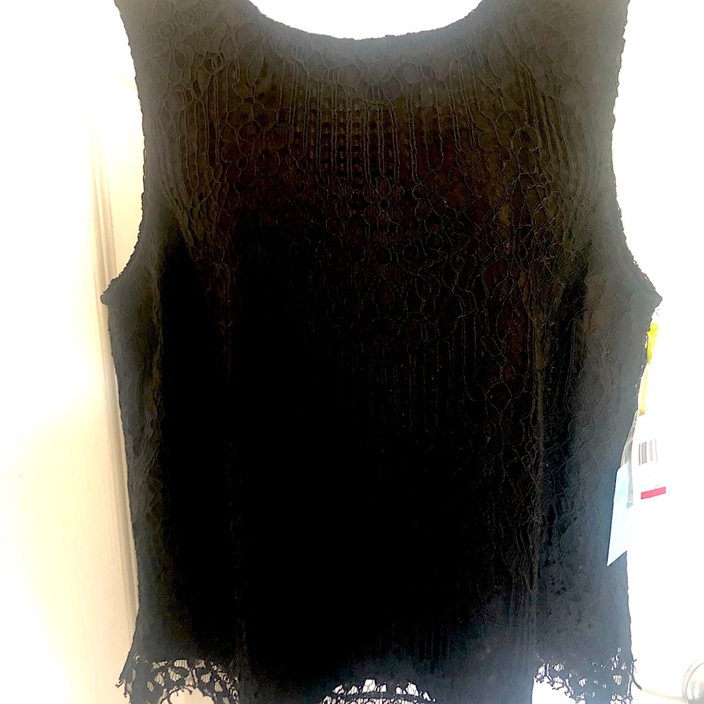 Sleeveless black lace shell